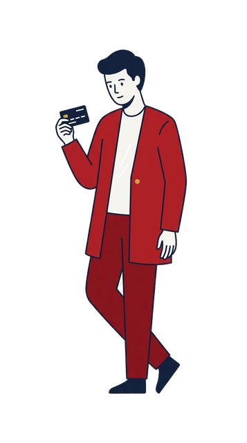 An illustration of a person in a red coat holding a takeaway cup.